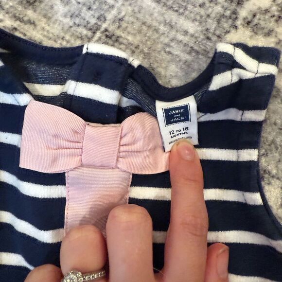 Janie and Jack Navy and Pink Striped Dress - Picture 2 of 2